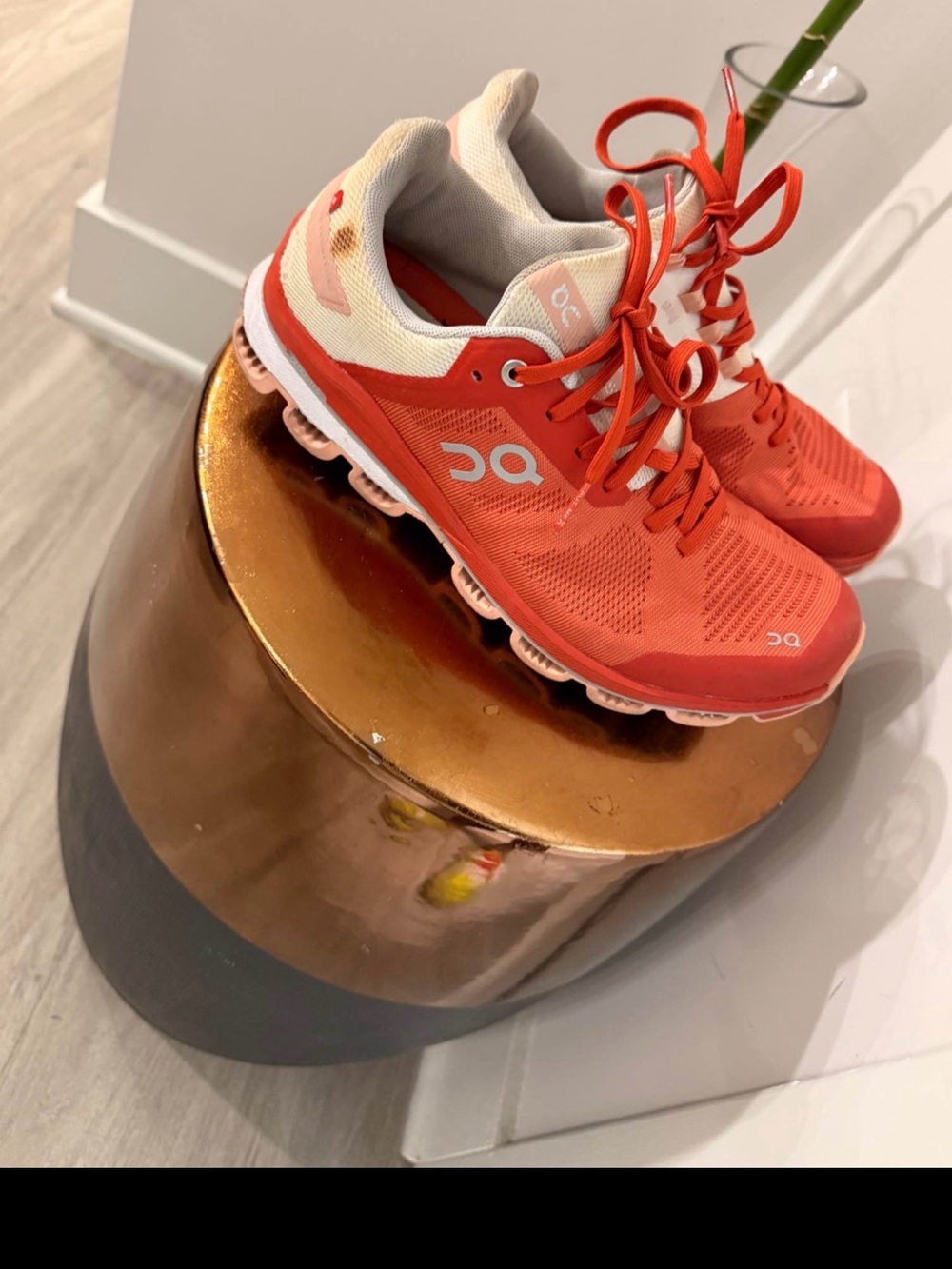 On Running Women's Athletic Sneakers in Coral and Cream